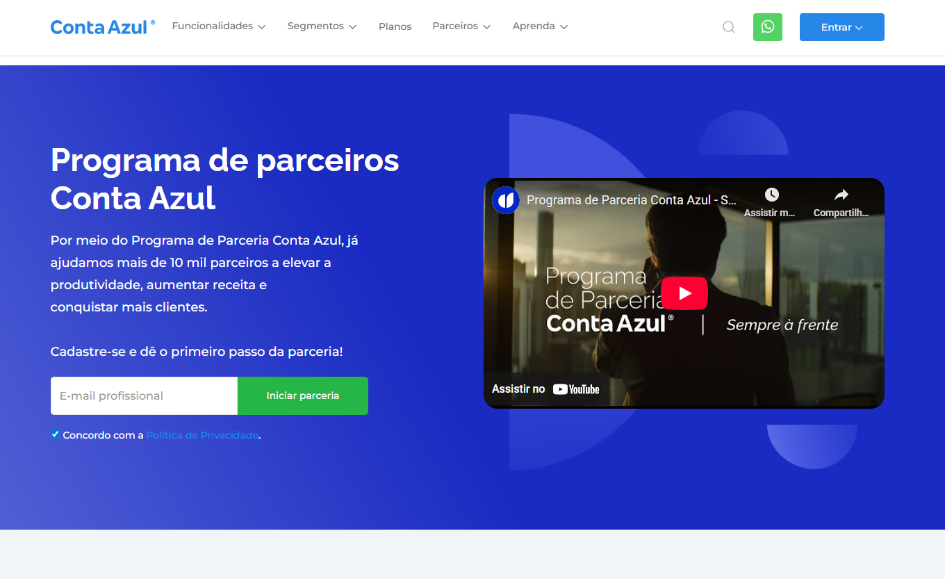 Página do Programa de Parceiros Conta Azul